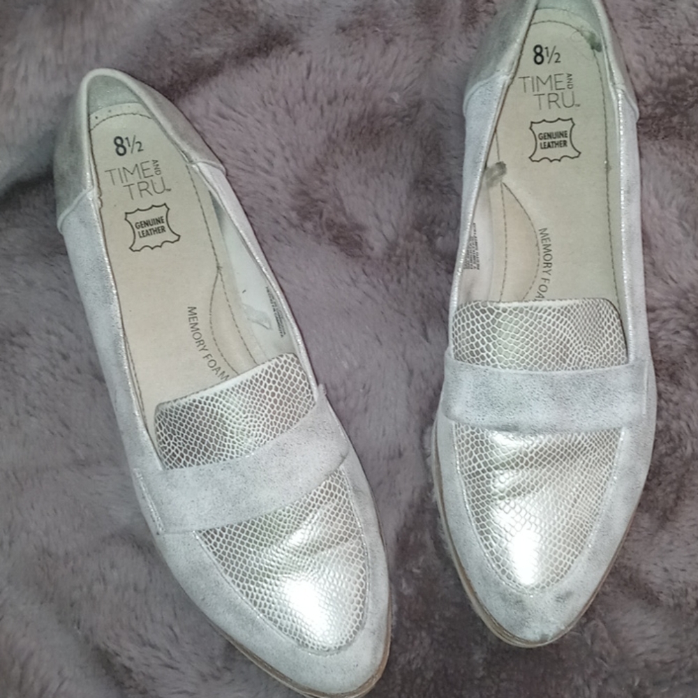 Silver Leather Flats